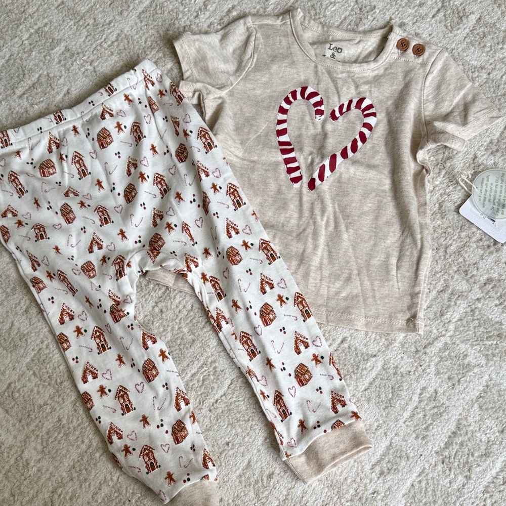 3/$16!! Beige Candy-Heart Pajama Set with Gingerbread Print